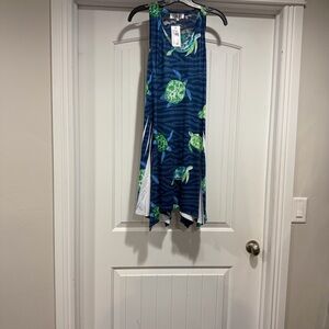 India Boutique Blue and Green Turtle Print Beach Dress OS.